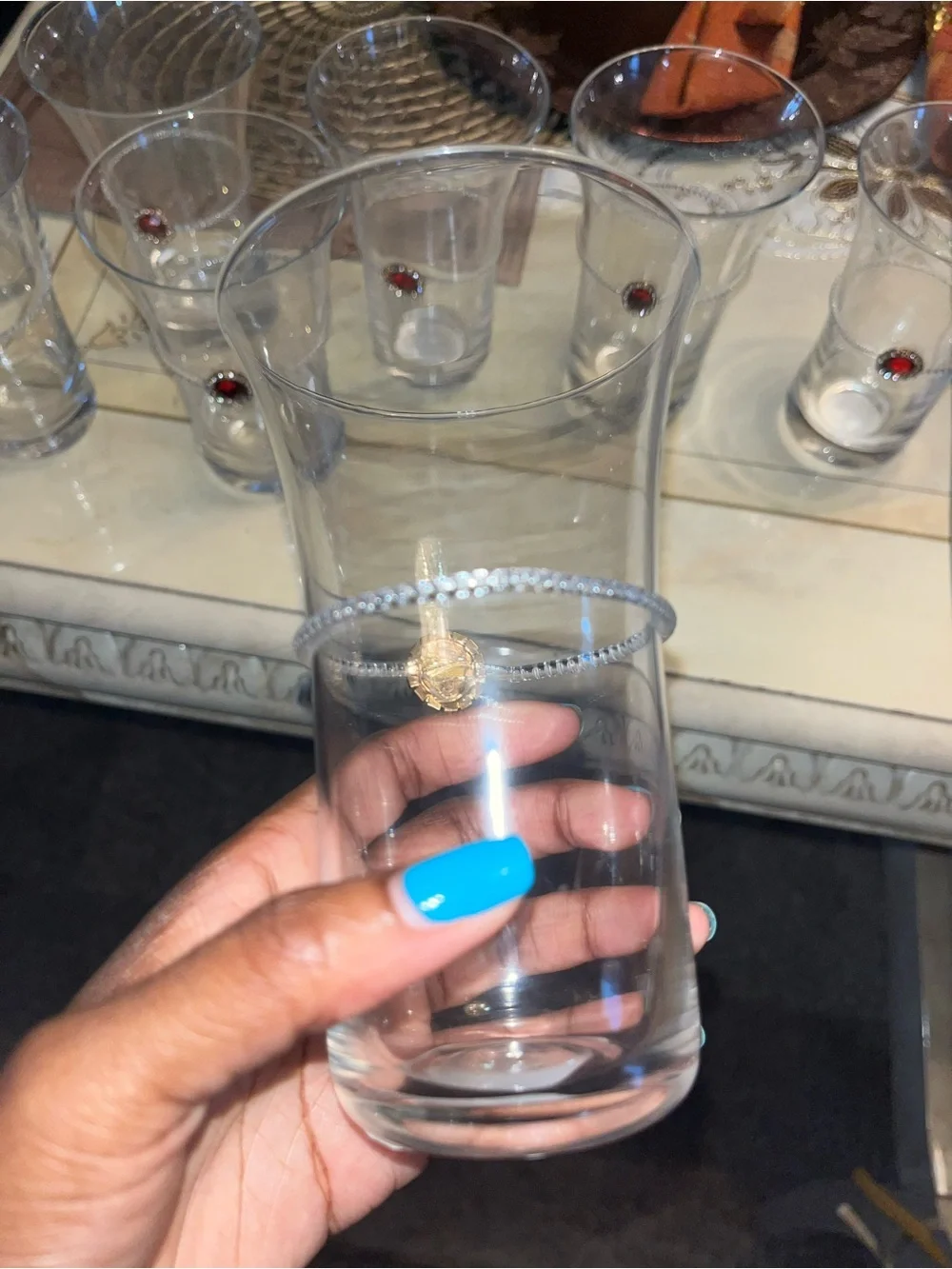 NEW Pier 1 Imports Jeweled Rhinestone Stem Wine Glasses Set of 8 Goblets